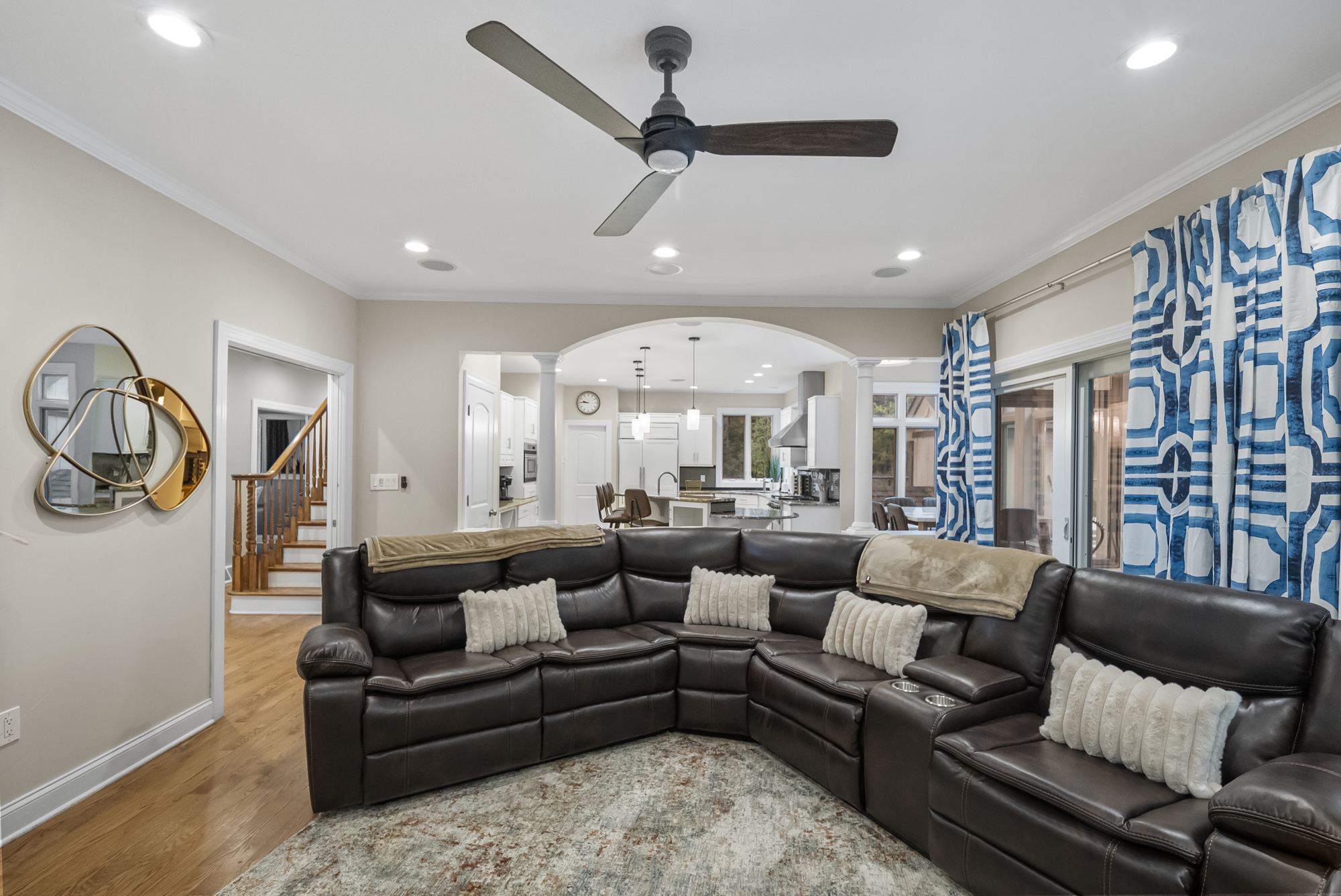 Great room sectional open to the kitchen