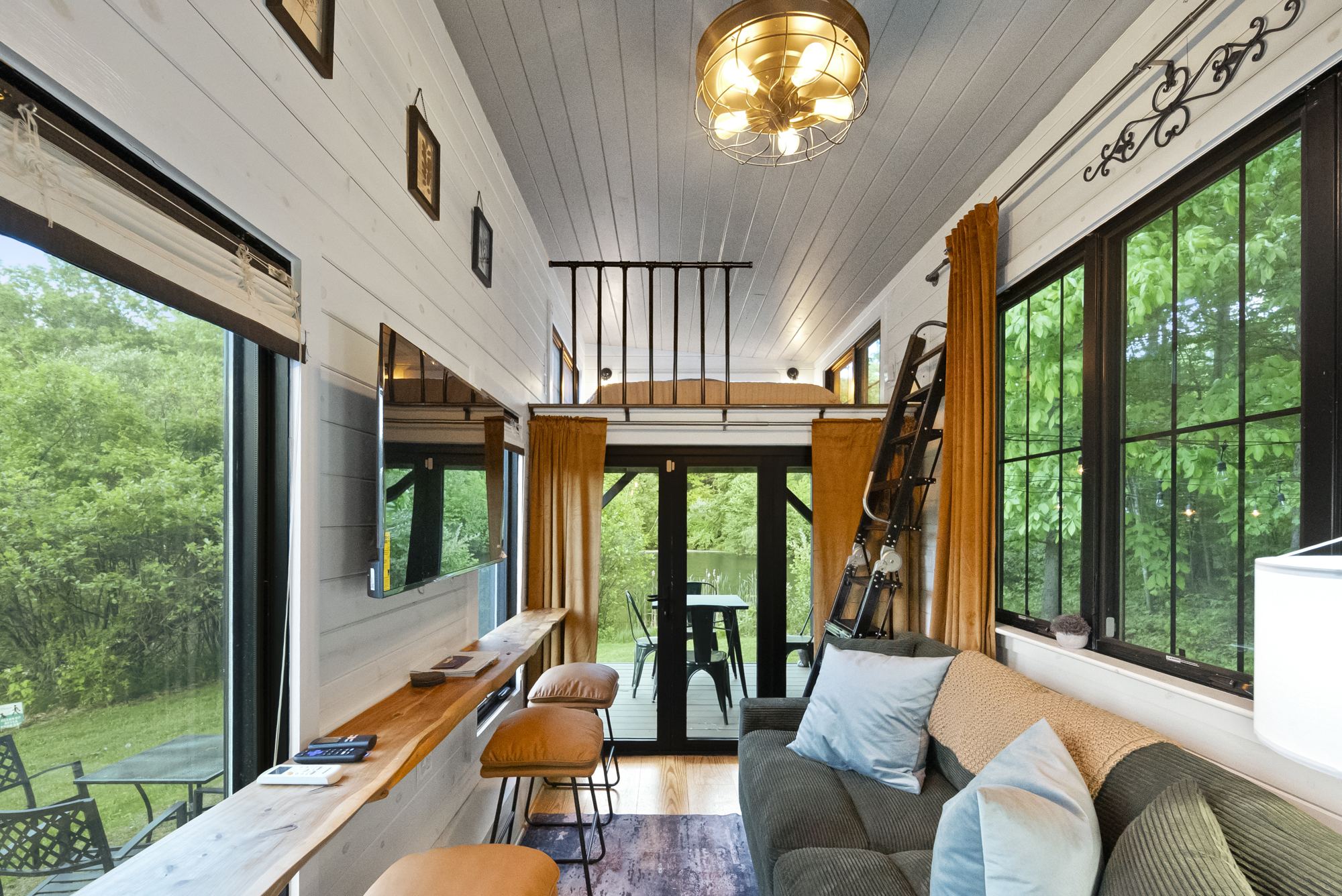 Living area with doors open to the porch
